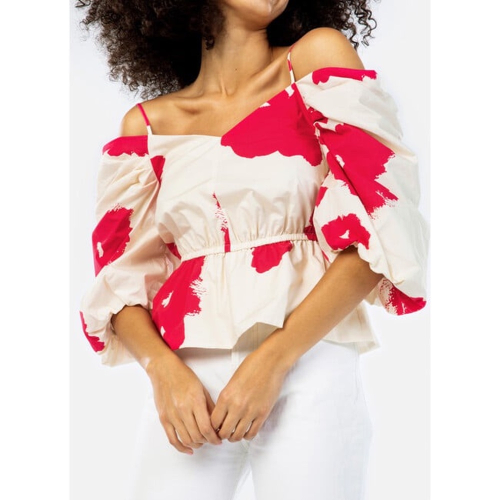 Elegant Red and Cream Off-Shoulder Blouse
